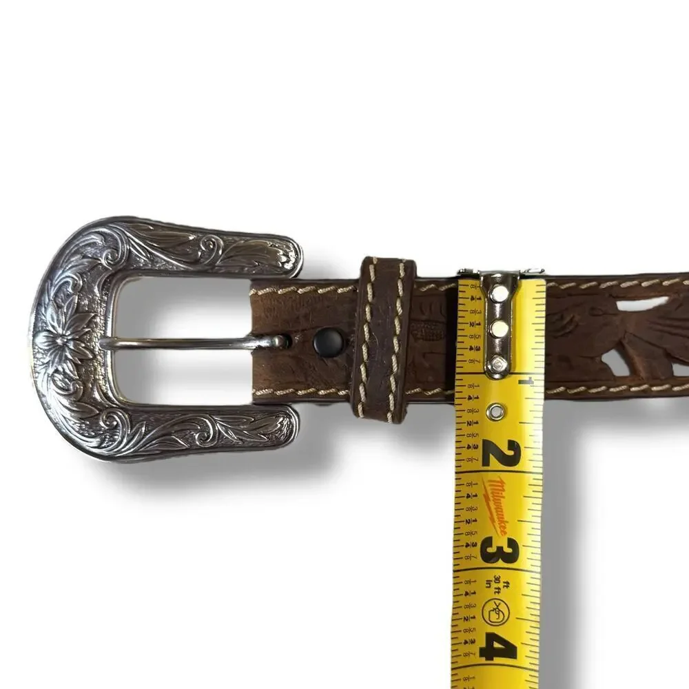 Red River Outfitters Western Belt Kids Brown Tooled Leather Cowboy Cowgirl Sz 22
